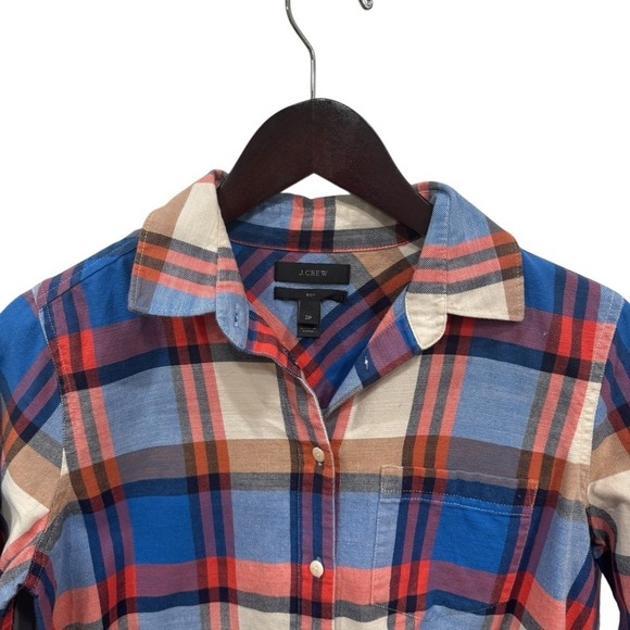 J. Crew Womens Plaid Button Down Long Sleeve Casual Top Blue Red Brown Size 2P - Picture 4 of 12